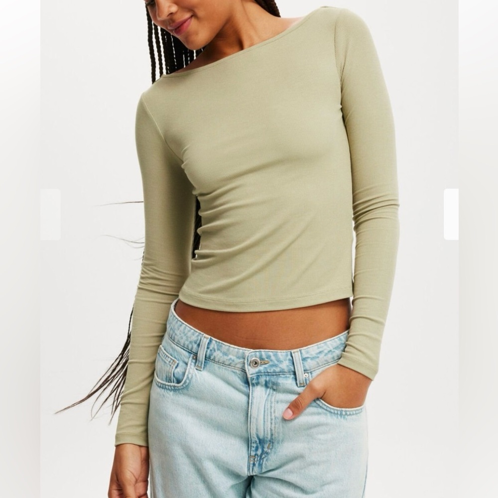 Staple Rib Boat Neck Long Sleeve Top | Size X-Small | Color Desert Sage